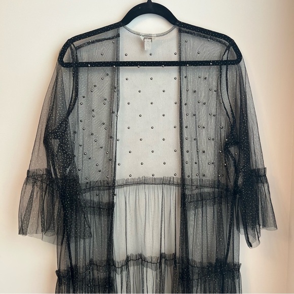 Cato Collection Limited Edition Black Sheer Studded Sparkle Duster - Large - Picture 7 of 13